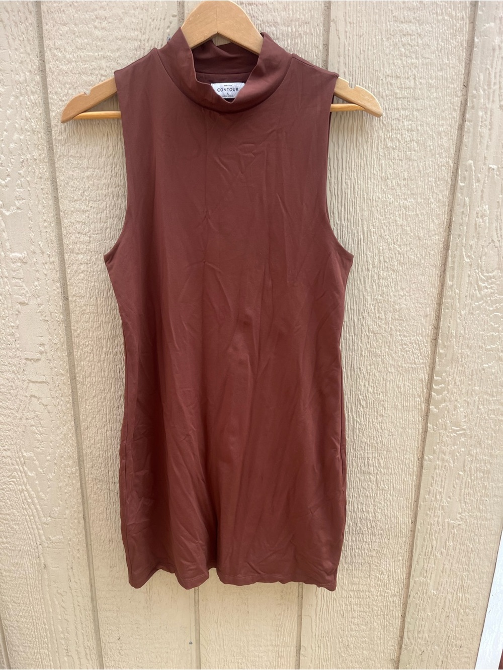 BABATON Aritzia Contour Mock Neck Mini Dress  XL Fitted Sleeveless Brick Brown